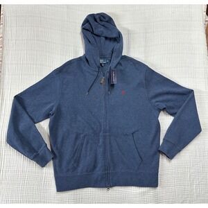 VTG Polo Ralph Lauren Blue Hoodie Zip Sweatshirt Burgundy Pony NWT XXL